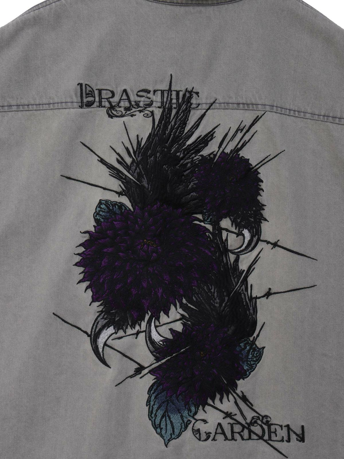 【DRASTIC GARDEN】“フェザーダリア”総刺繍 半袖デニムシャツ