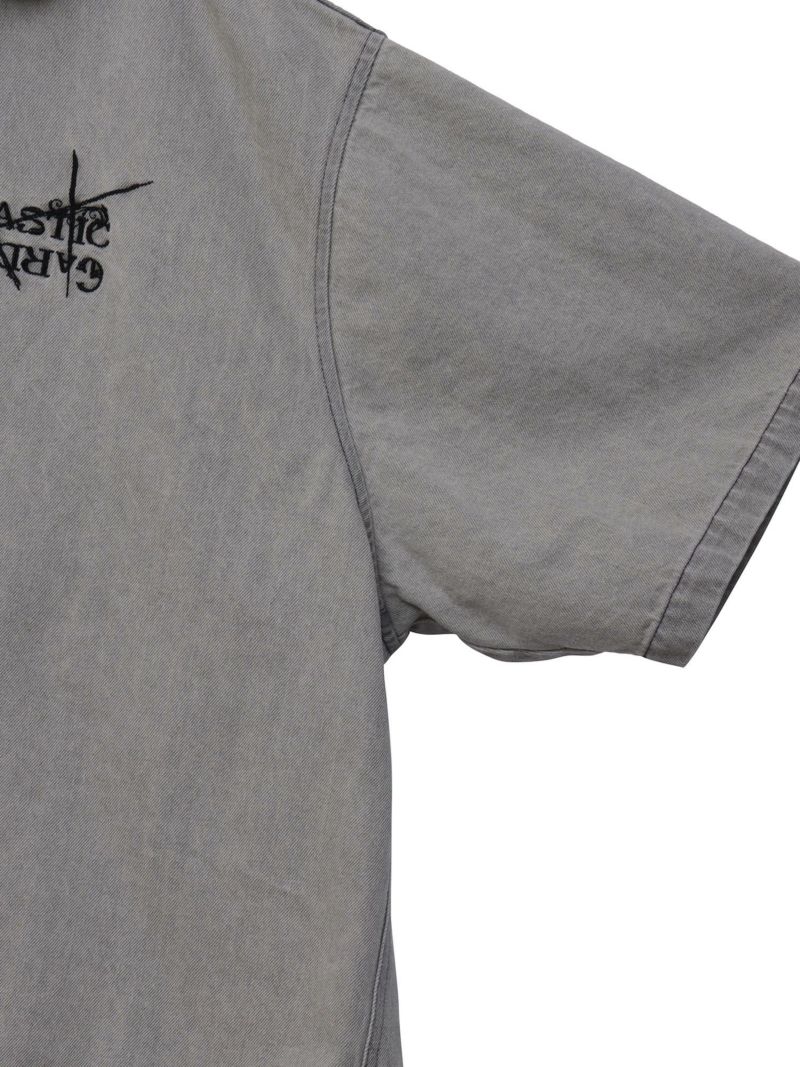 【DRASTIC GARDEN】“フェザーダリア”総刺繍 半袖デニムシャツ