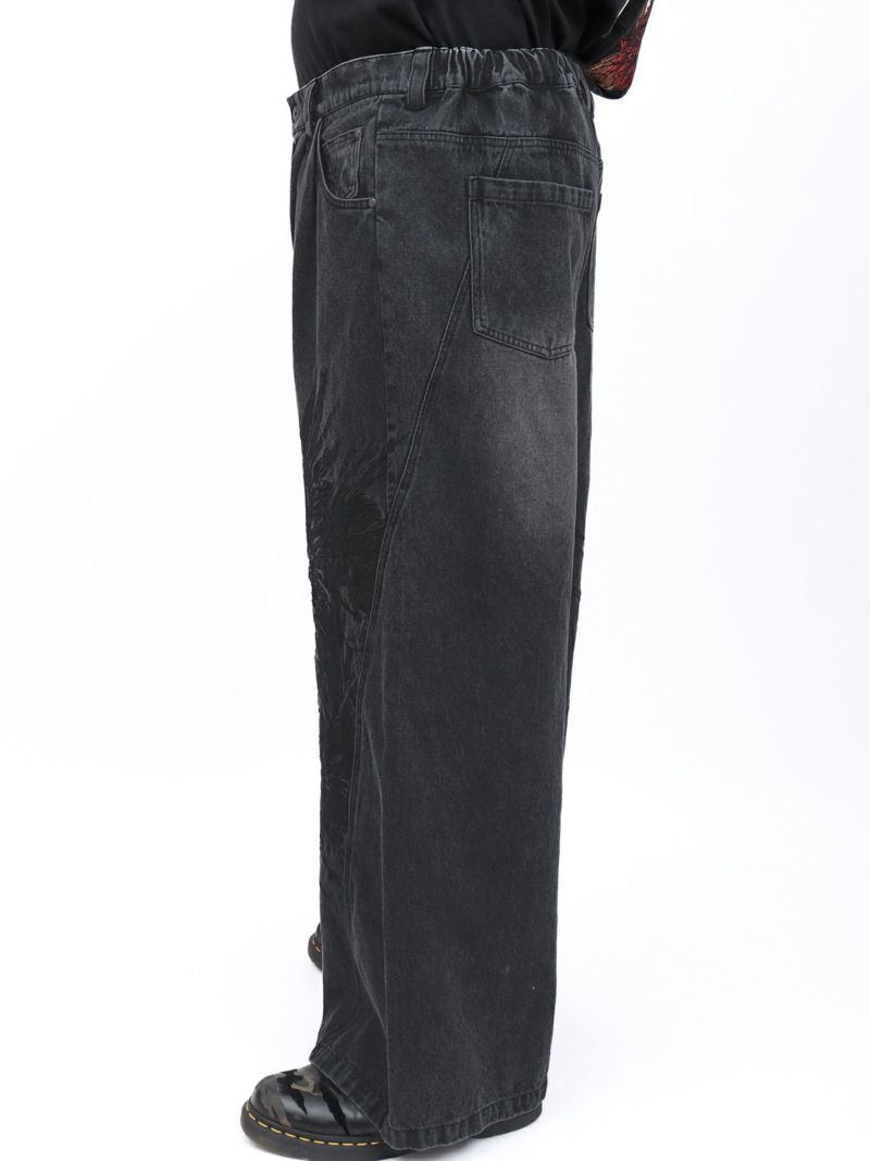 【DRASTIC GARDEN】“フェザーダリア”総刺繍デニムバギーパンツ