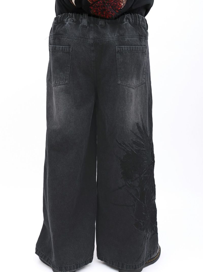 【DRASTIC GARDEN】“フェザーダリア”総刺繍デニムバギーパンツ