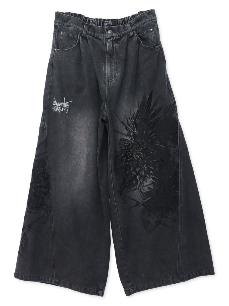 【DRASTIC GARDEN】“フェザーダリア”総刺繍デニムバギーパンツ