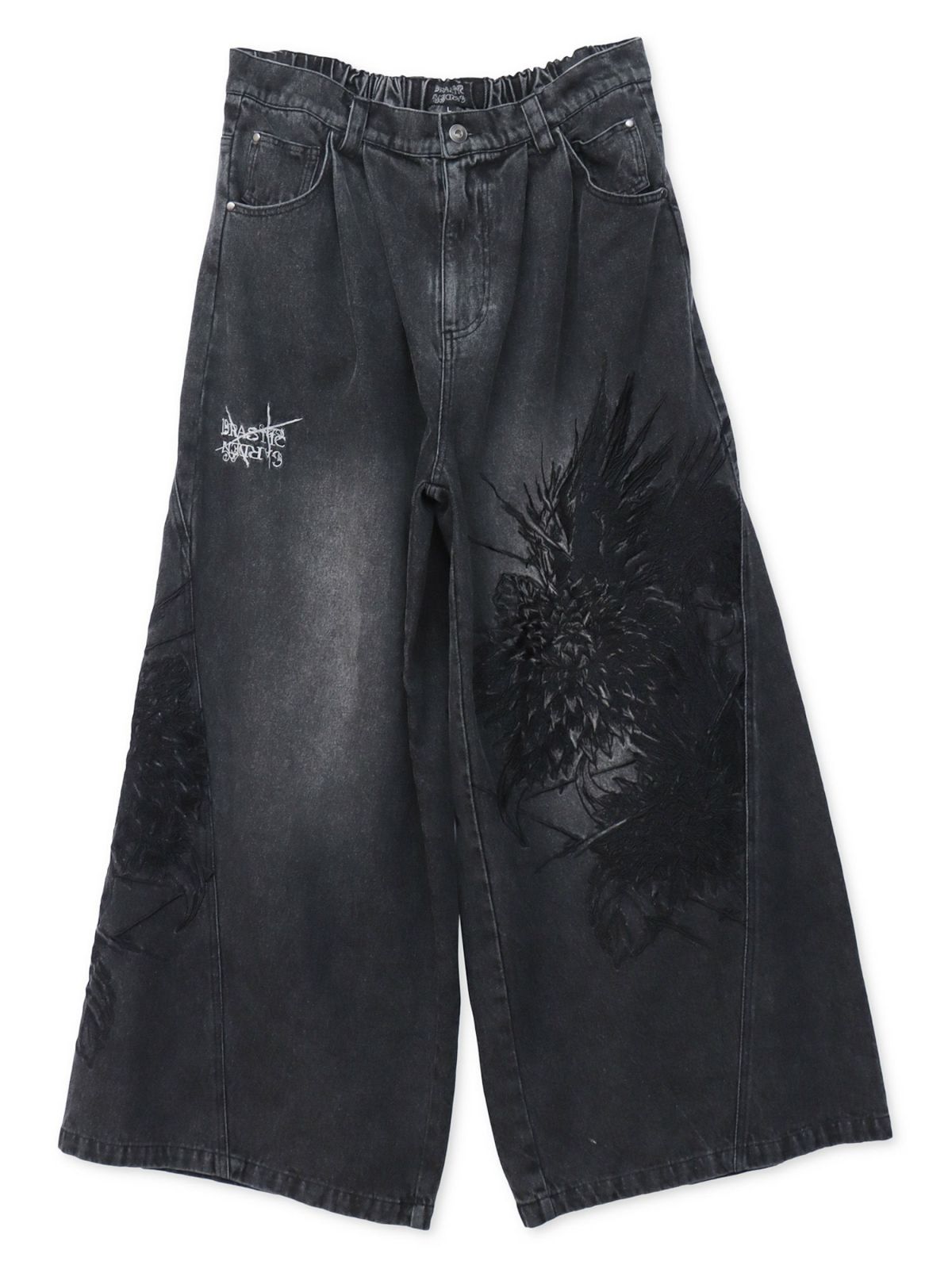 【DRASTIC GARDEN】“フェザーダリア”総刺繍デニムバギーパンツ