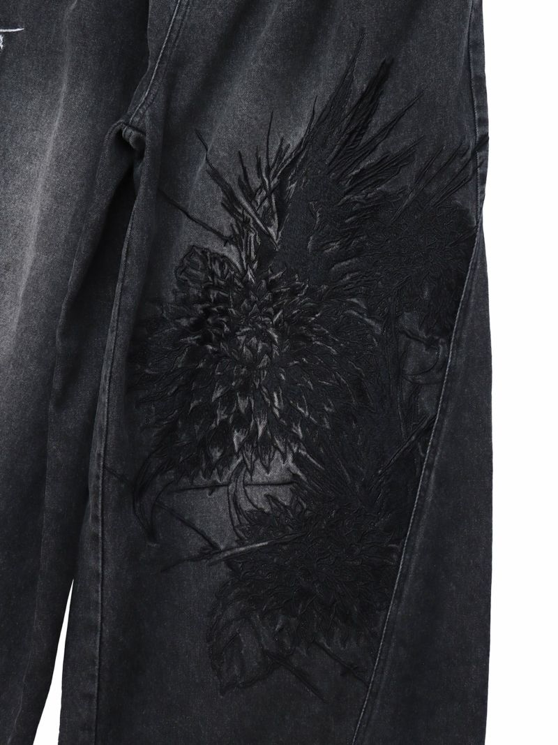 【DRASTIC GARDEN】“フェザーダリア”総刺繍デニムバギーパンツ