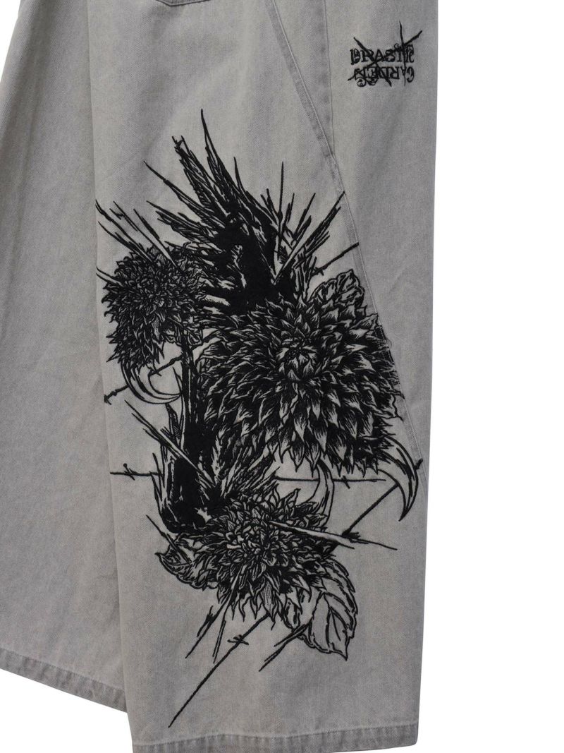 【DRASTIC GARDEN】“フェザーダリア”総刺繍デニムバギーパンツ