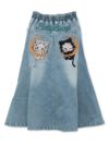 【BETTY BOOP】“黒猫&白猫ベイビーベティ”総刺繍ストレッチデニム切替ロングスカート〔別注〕