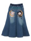 【BETTY BOOP】“黒猫&白猫ベイビーベティ”総刺繍ストレッチデニム切替ロングスカート〔別注〕