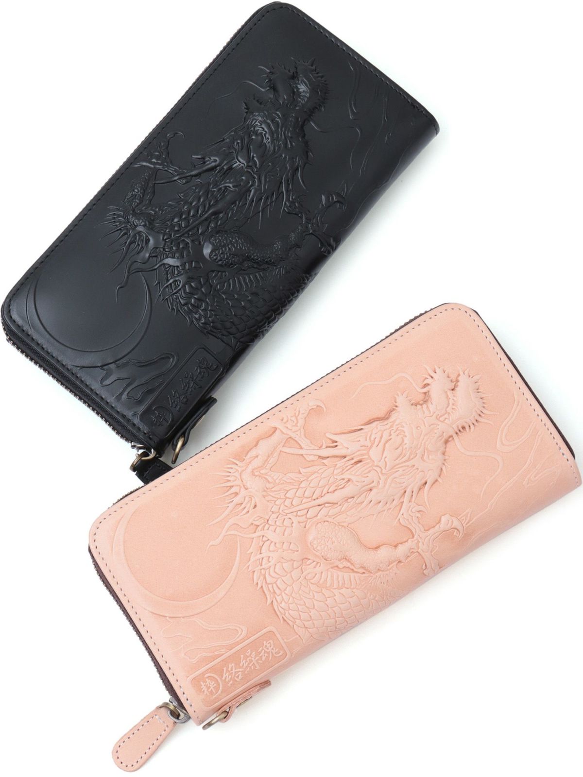 【絡繰魂・粋】“龍神”エンボス加工レザーロングウォレット