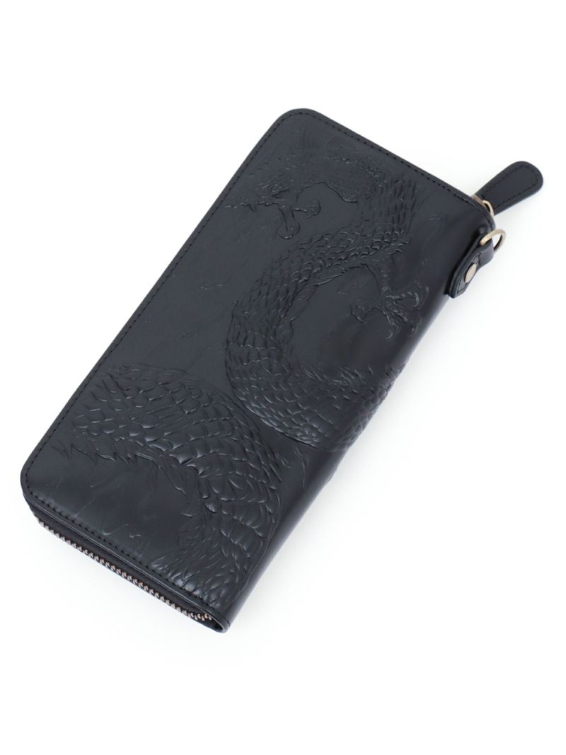 【絡繰魂・粋】“龍神”エンボス加工レザーロングウォレット