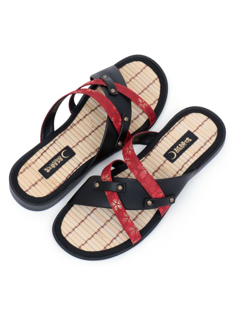 【絡繰魂】桜金欄遣いクロスストラップ竹底サンダル