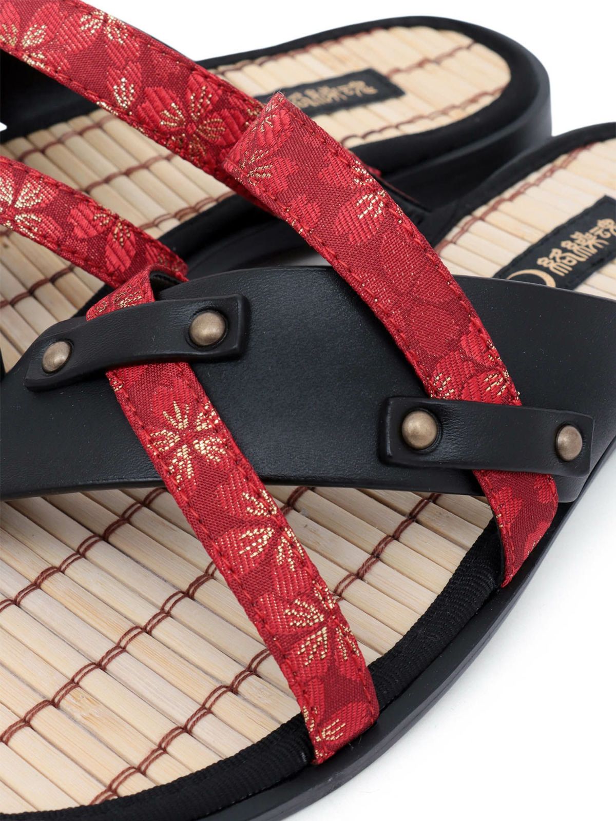 【絡繰魂】桜金欄遣いクロスストラップ竹底サンダル