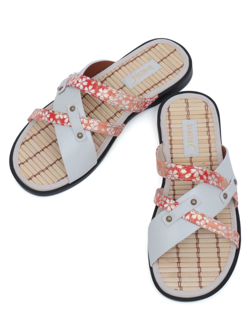【絡繰魂】桜金欄遣いクロスストラップ竹底サンダル