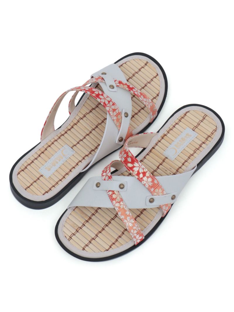 【絡繰魂】桜金欄遣いクロスストラップ竹底サンダル