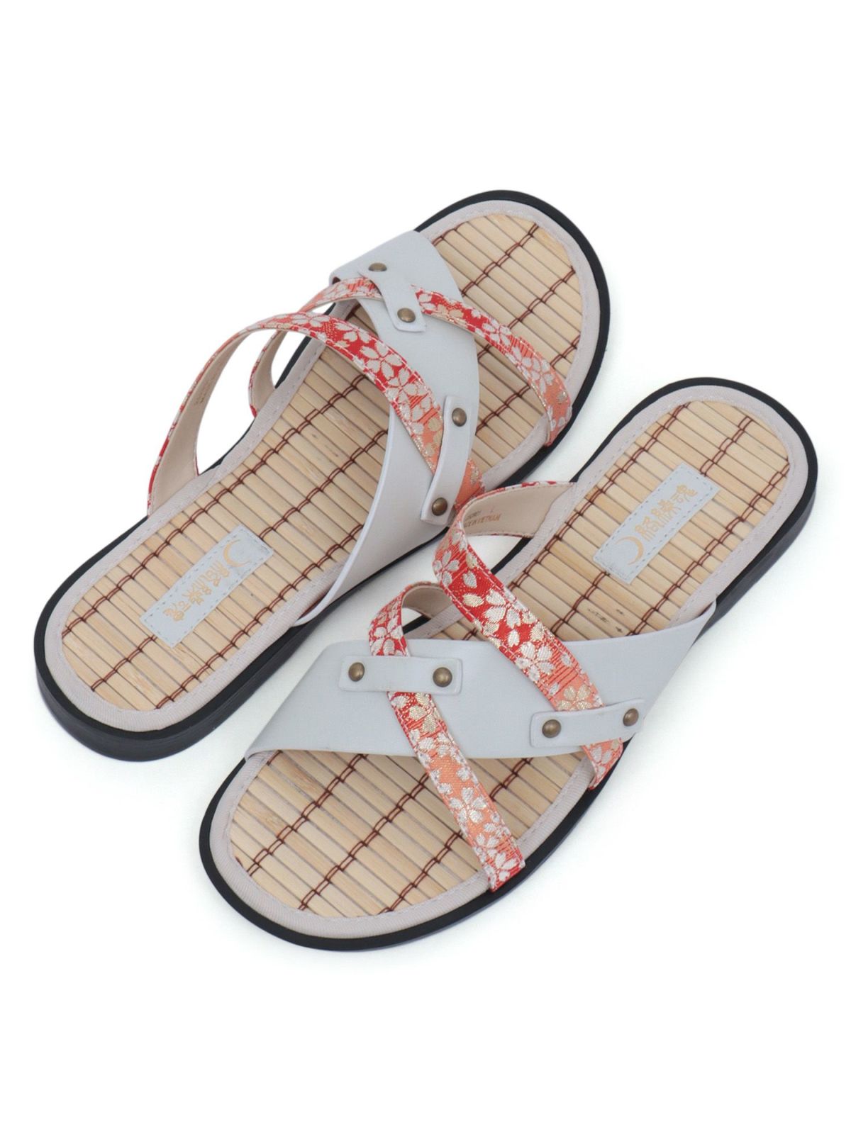 【絡繰魂】桜金欄遣いクロスストラップ竹底サンダル