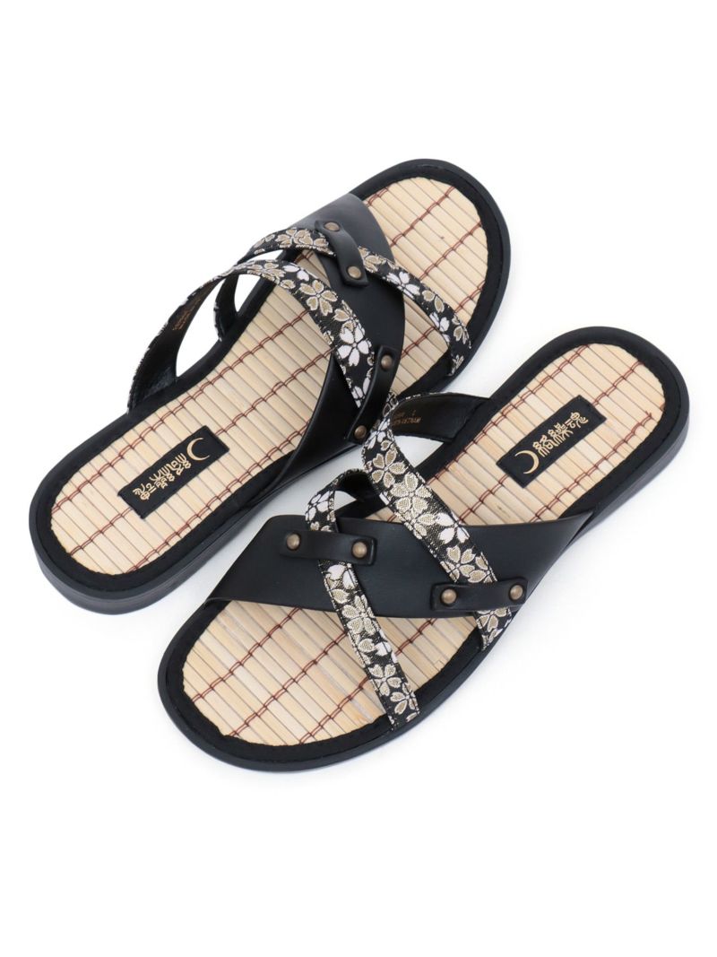 【絡繰魂】桜金欄遣いクロスストラップ竹底サンダル