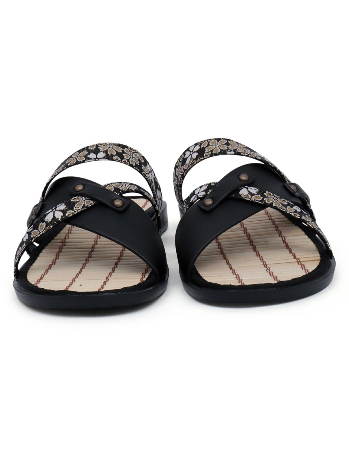 【絡繰魂】桜金欄遣いクロスストラップ竹底サンダル