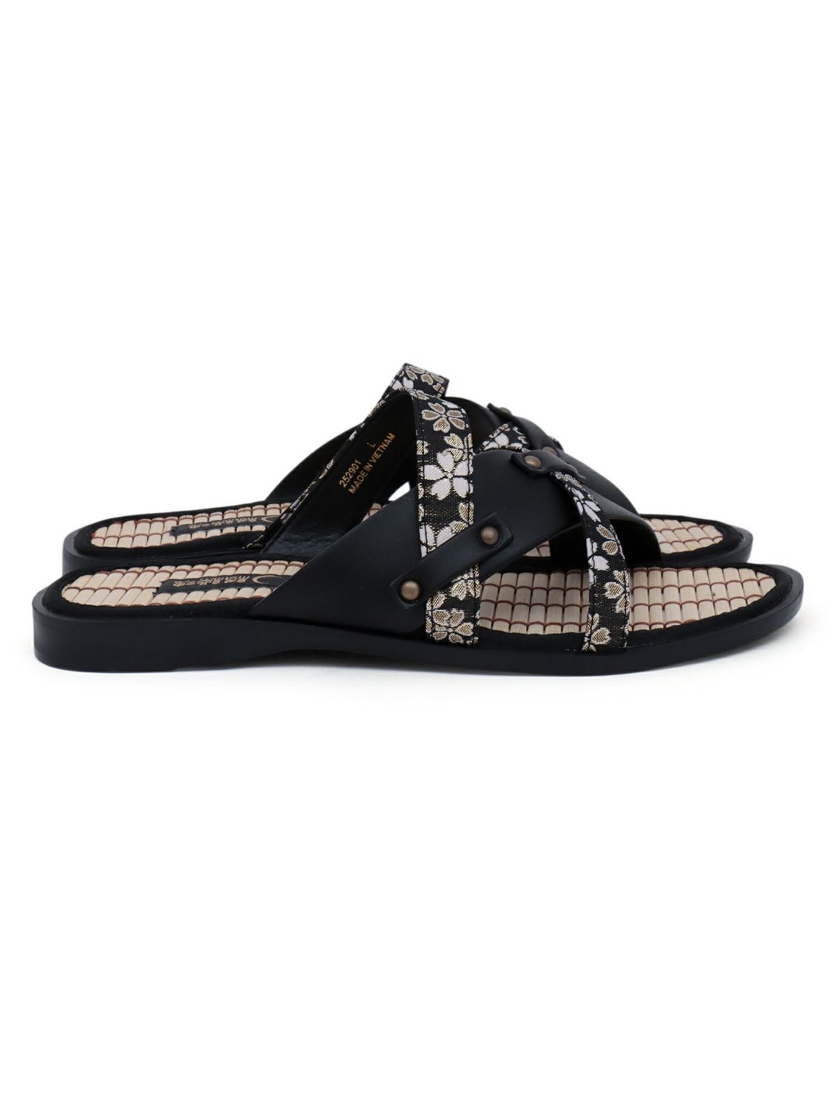 【絡繰魂】桜金欄遣いクロスストラップ竹底サンダル