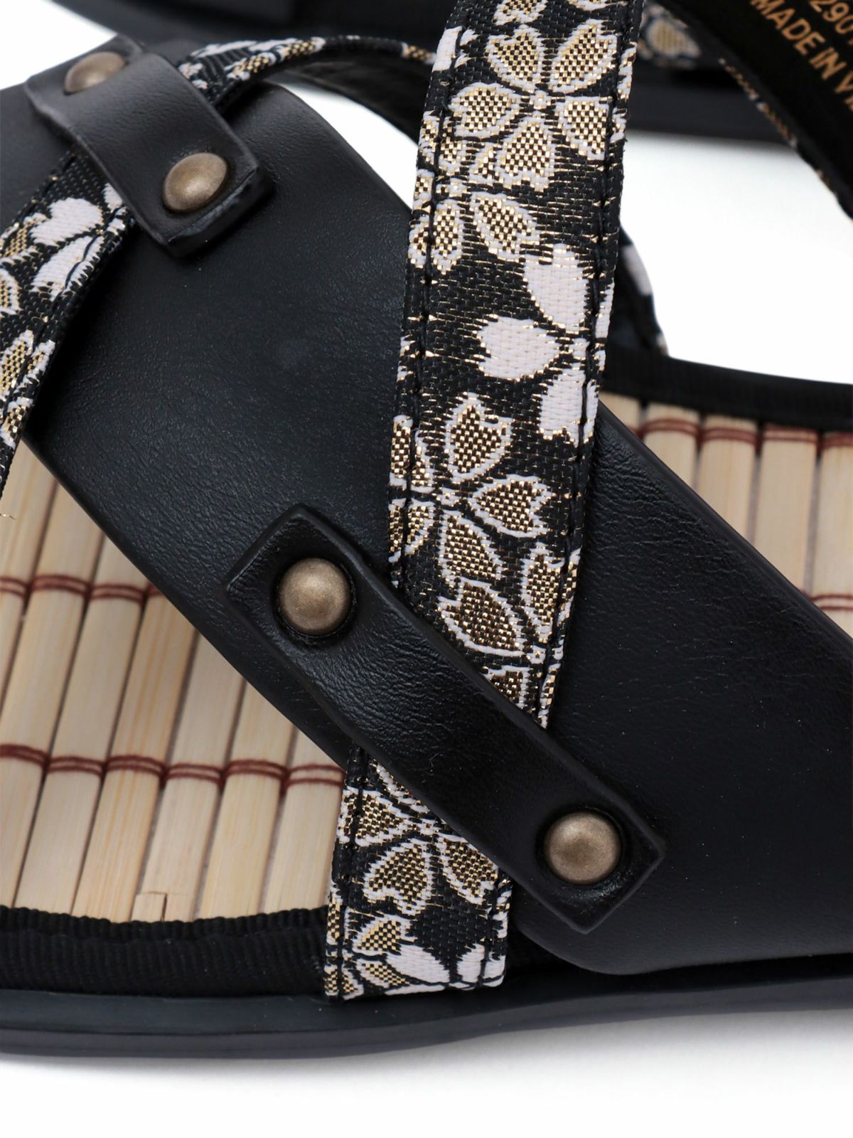 【絡繰魂】桜金欄遣いクロスストラップ竹底サンダル