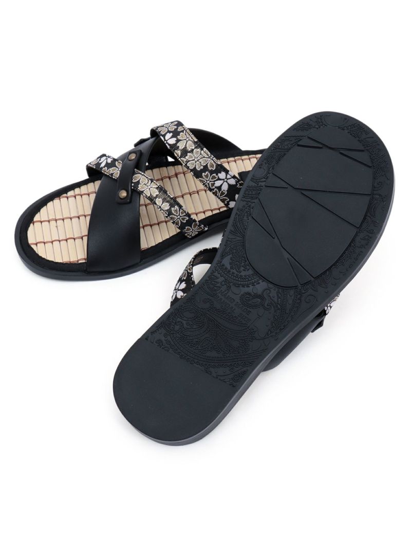 【絡繰魂】桜金欄遣いクロスストラップ竹底サンダル