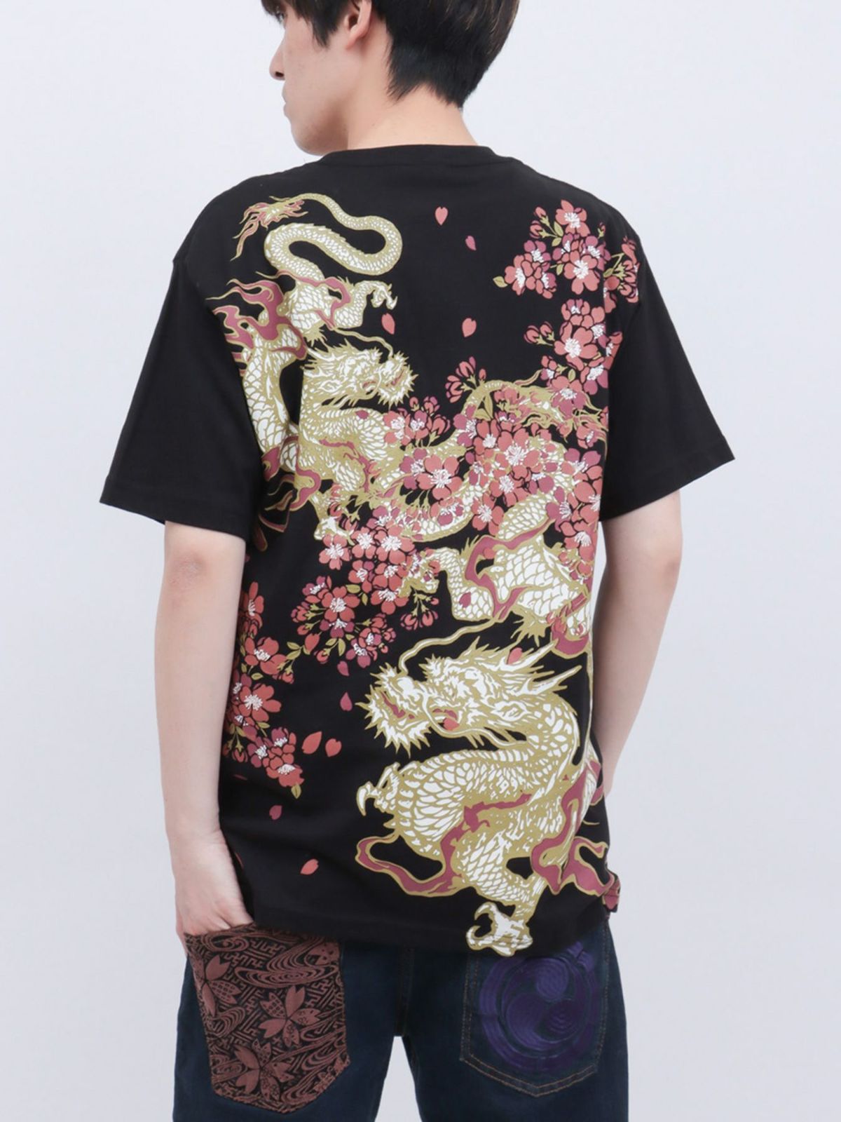 【和風景】双龍刺繍入りプリントTシャツ