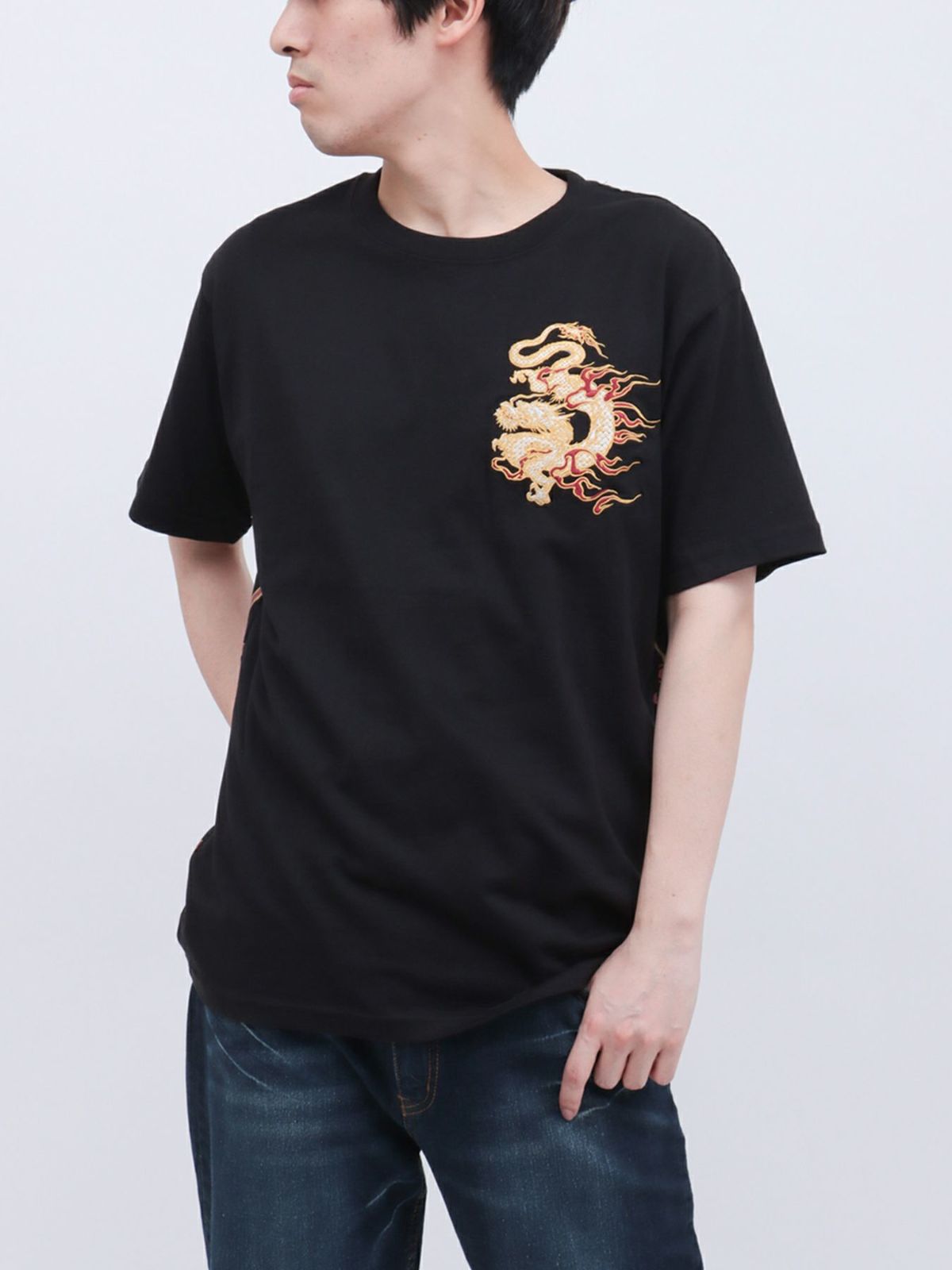 【和風景】双龍刺繍入りプリントTシャツ