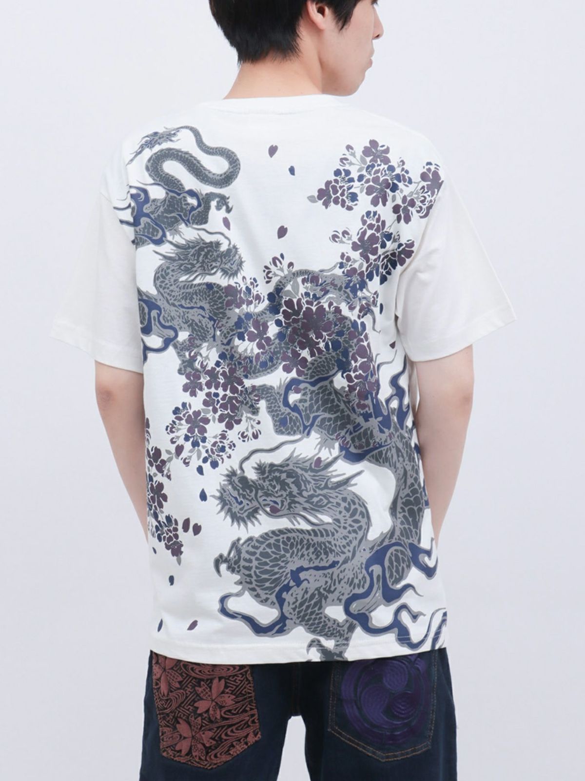 【和風景】双龍刺繍入りプリントTシャツ