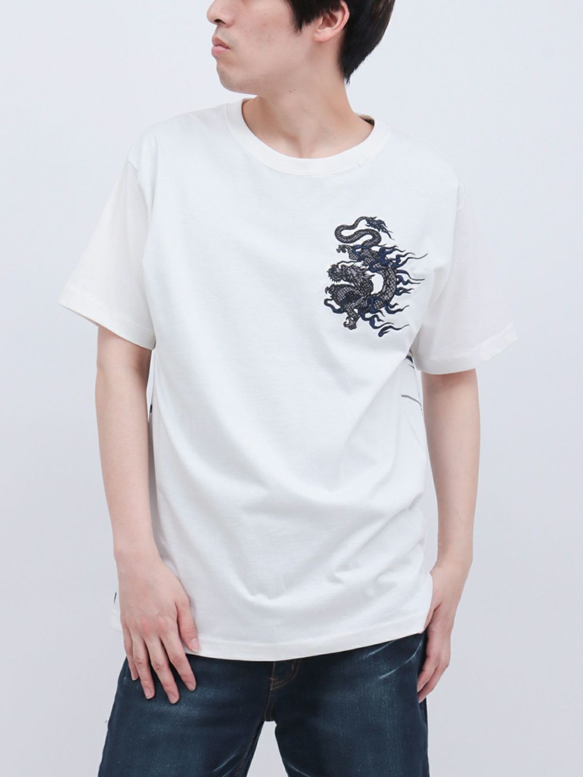 【和風景】双龍刺繍入りプリントTシャツ