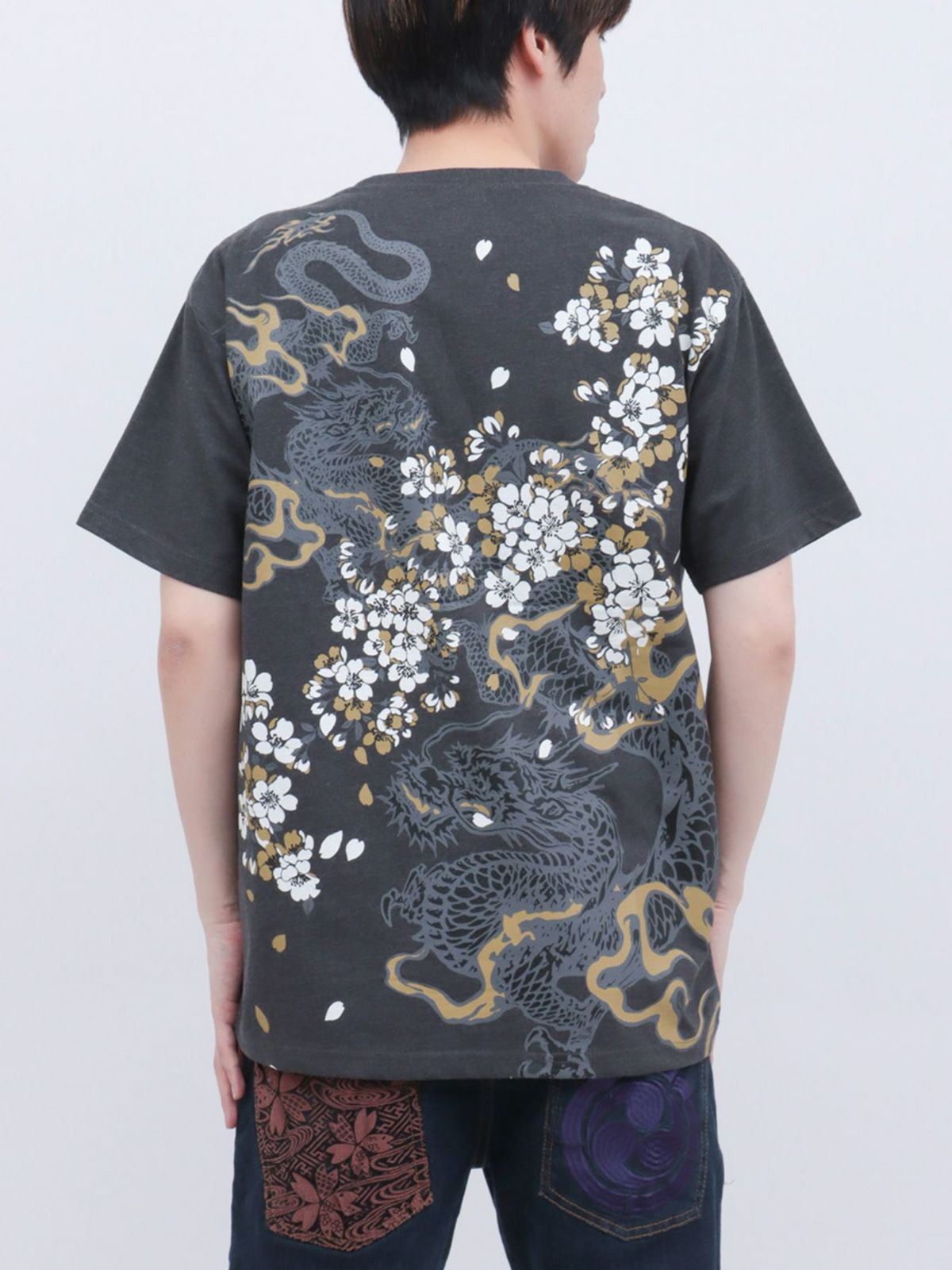 【和風景】双龍刺繍入りプリントTシャツ