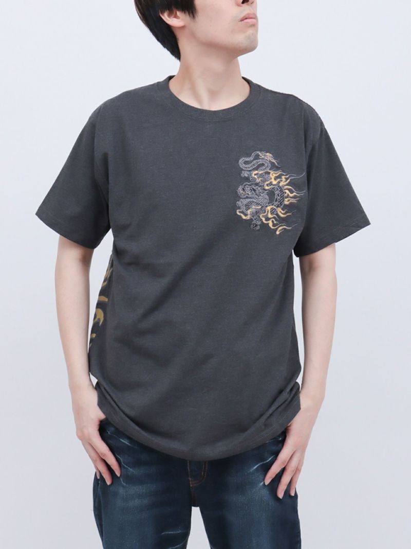 【和風景】双龍刺繍入りプリントTシャツ