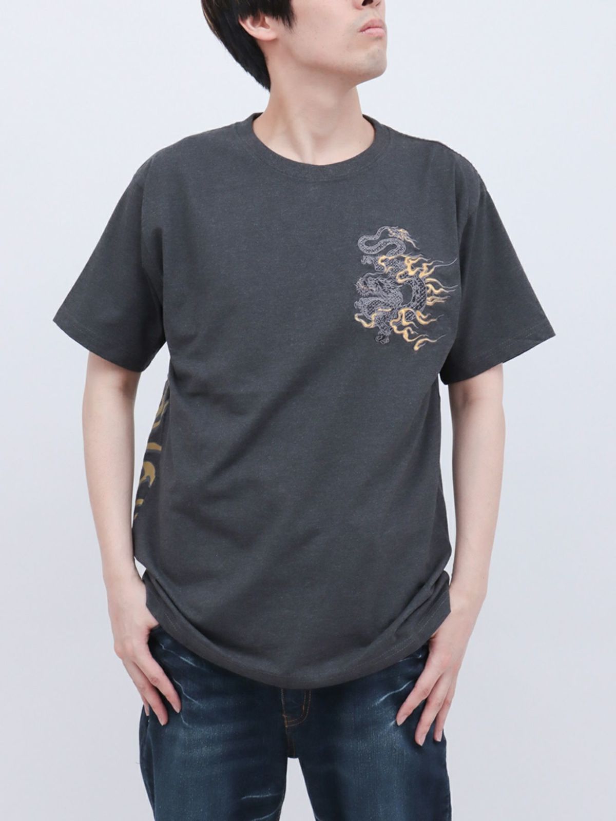 【和風景】双龍刺繍入りプリントTシャツ