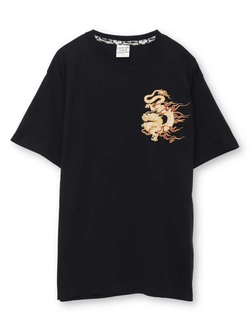 【和風景】双龍刺繍入りプリントTシャツ