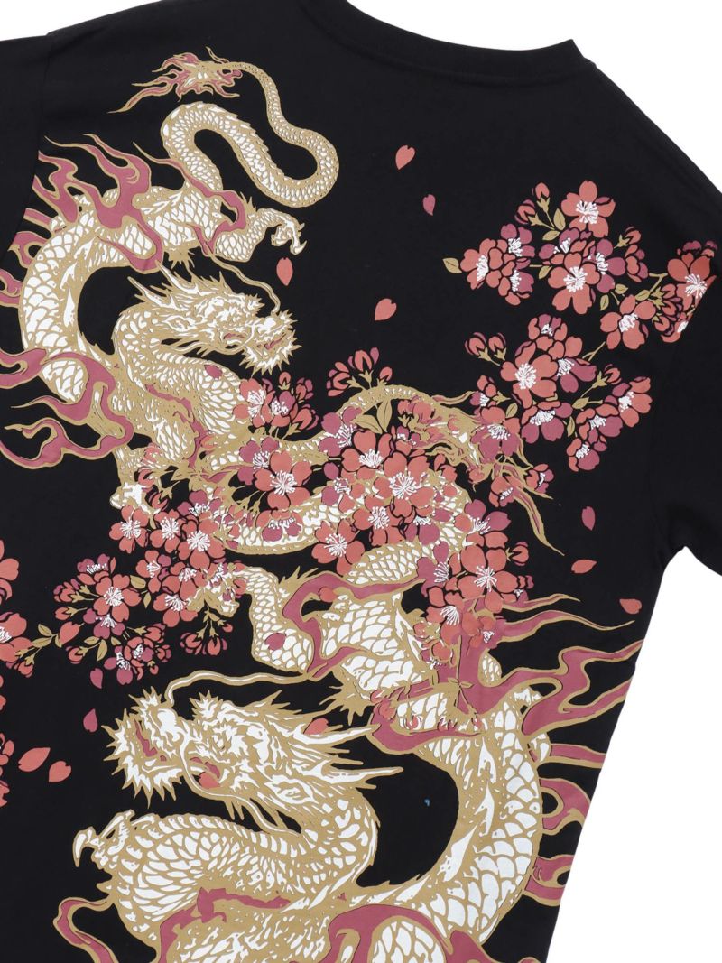 【和風景】双龍刺繍入りプリントTシャツ