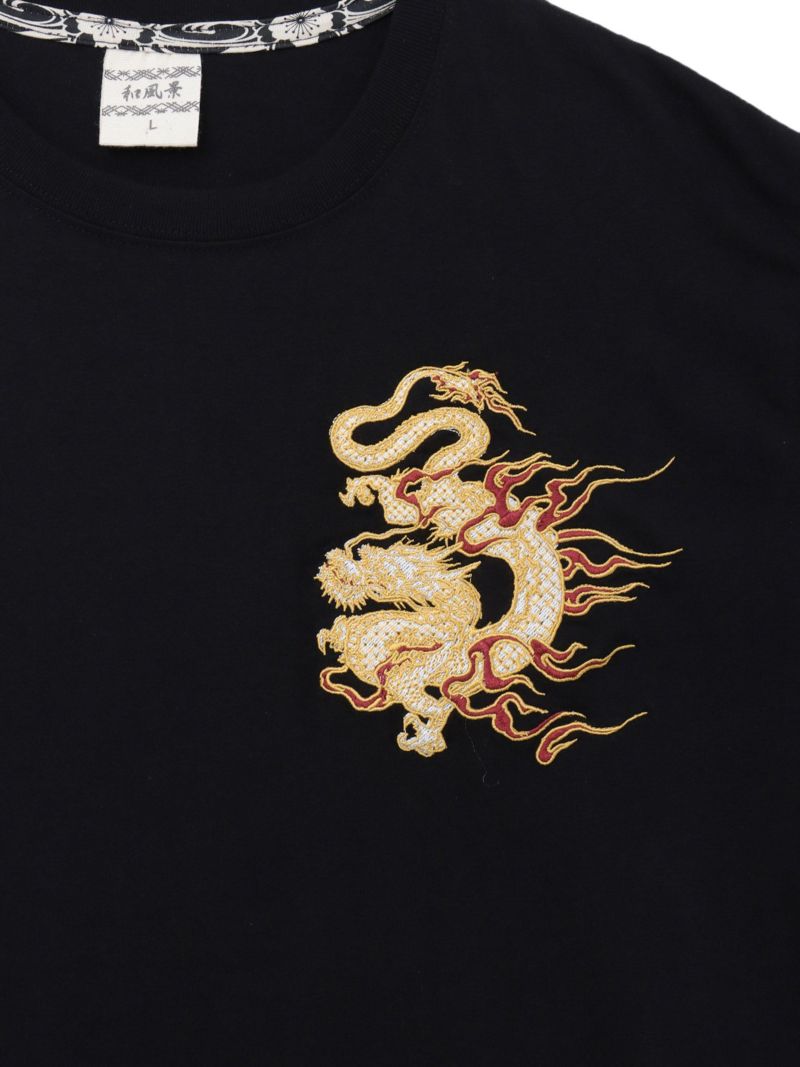【和風景】双龍刺繍入りプリントTシャツ