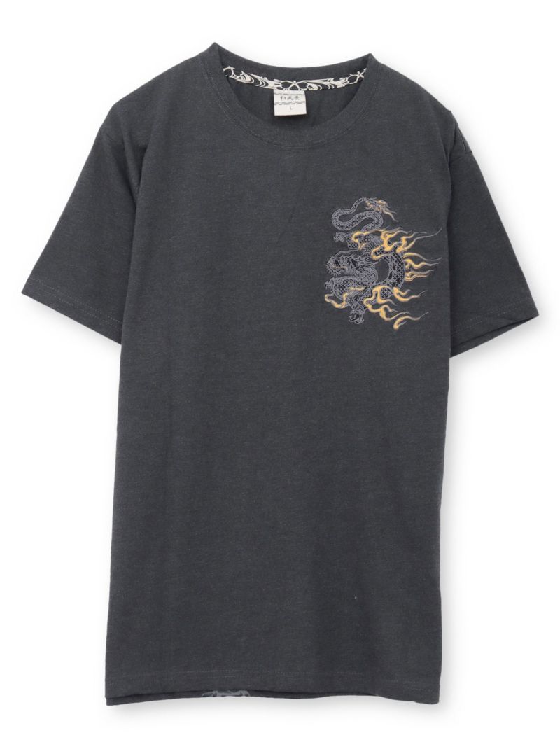 【和風景】双龍刺繍入りプリントTシャツ