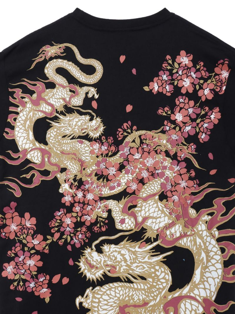 【和風景】双龍刺繍入りプリントTシャツ
