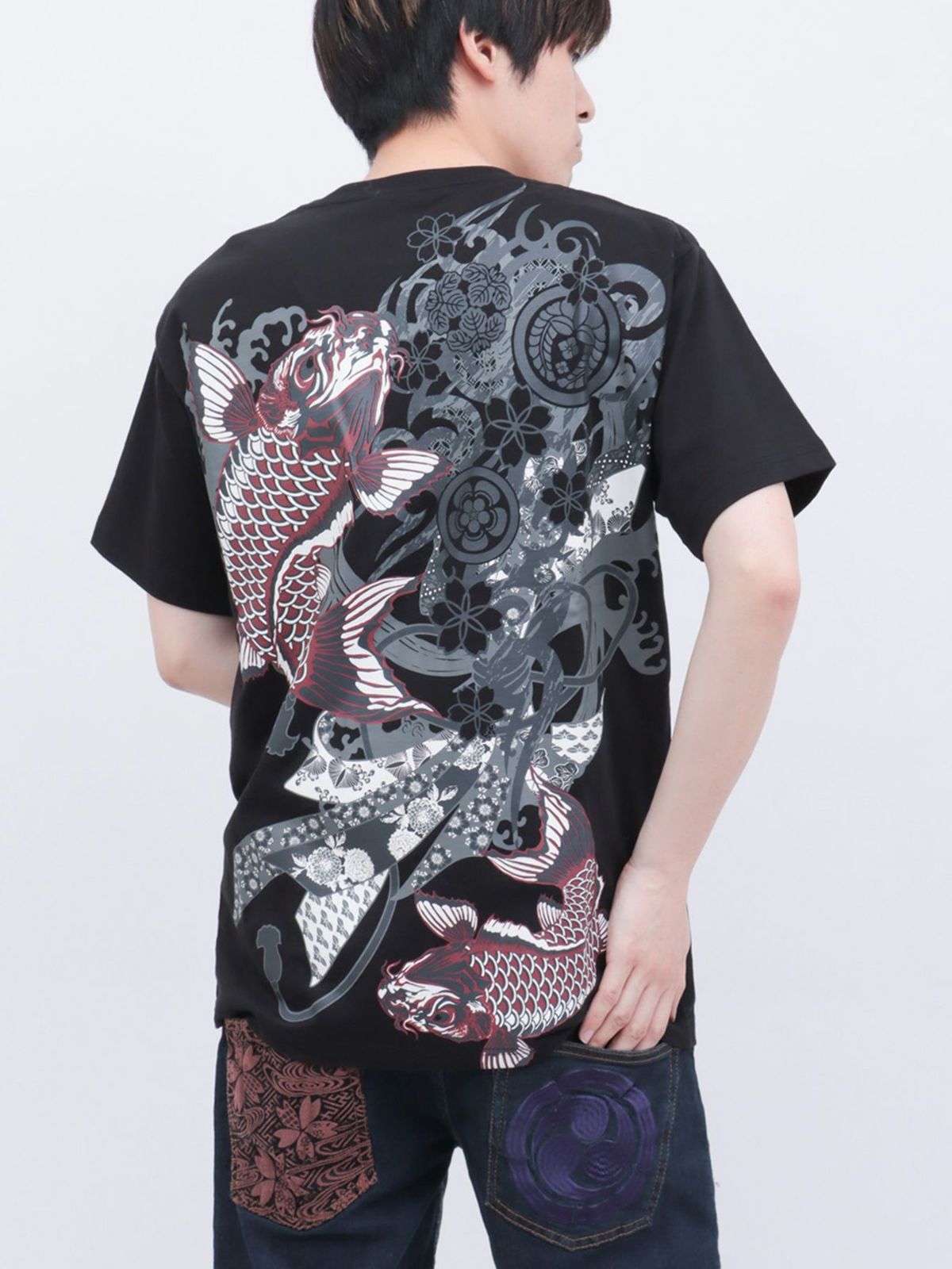 【和風景】登り鯉 刺繍入りプリントＴシャツ