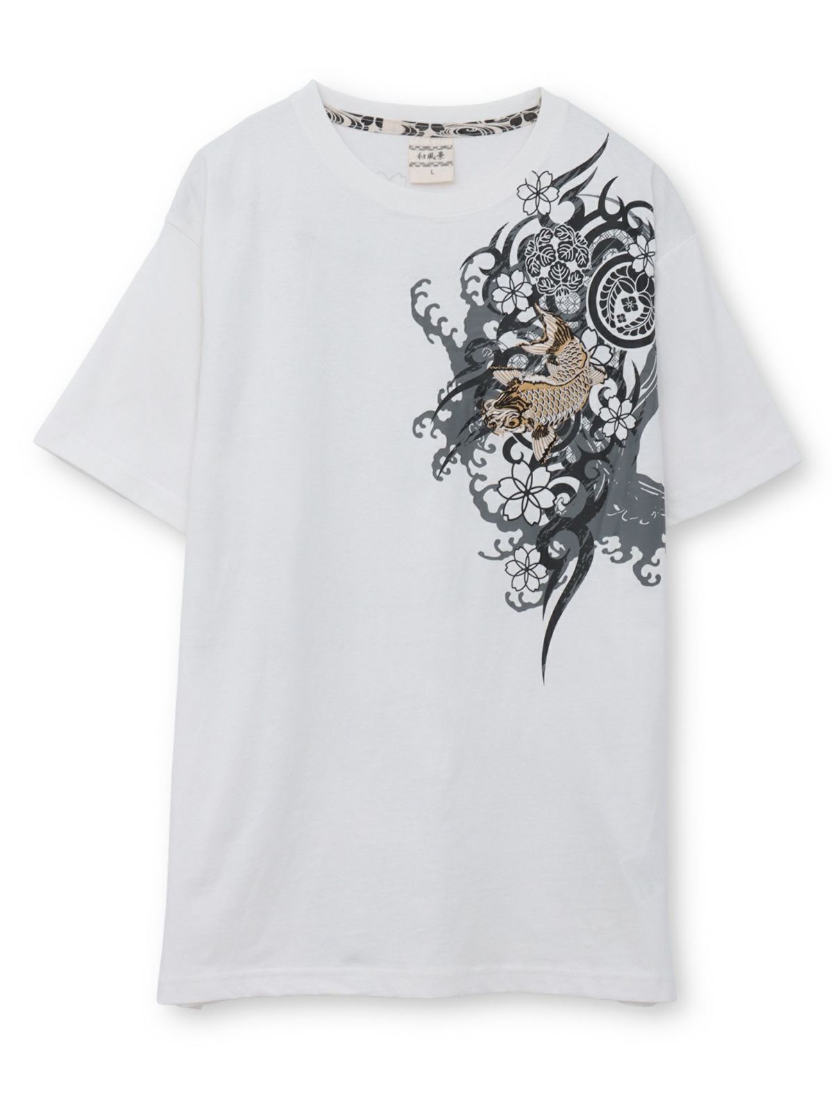 【和風景】登り鯉 刺繍入りプリントＴシャツ【和風景】登り鯉 刺繍入りプリントＴシャツ