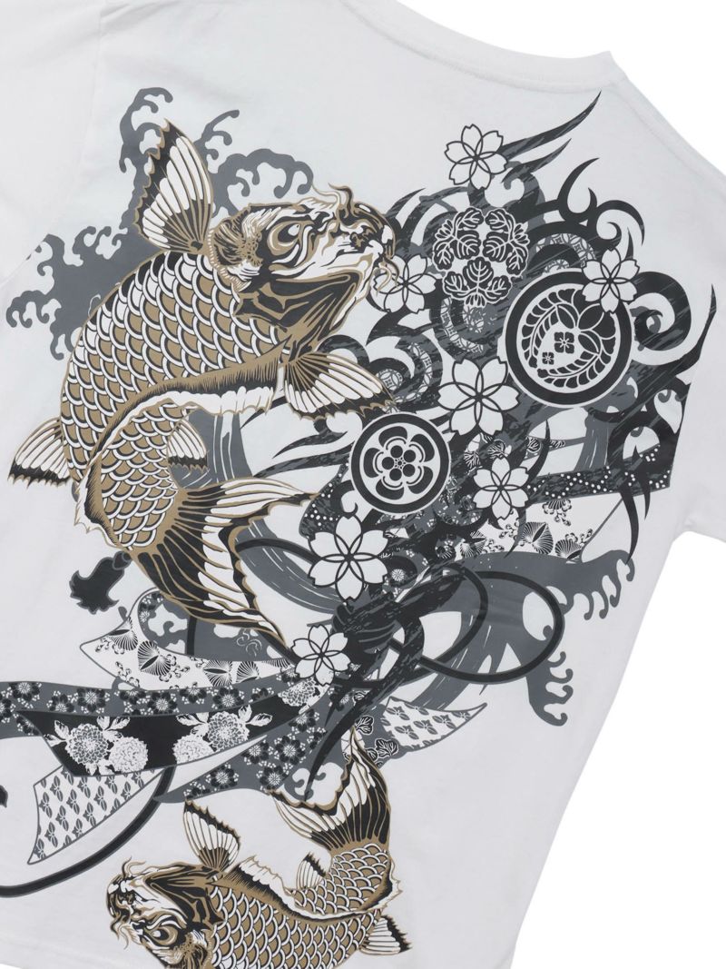 【和風景】登り鯉 刺繍入りプリントＴシャツ