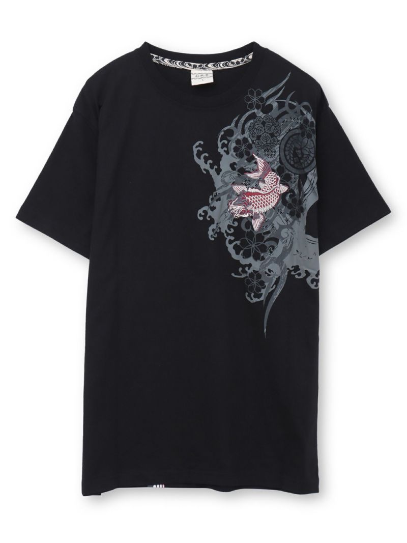 【和風景】登り鯉 刺繍入りプリントＴシャツ
