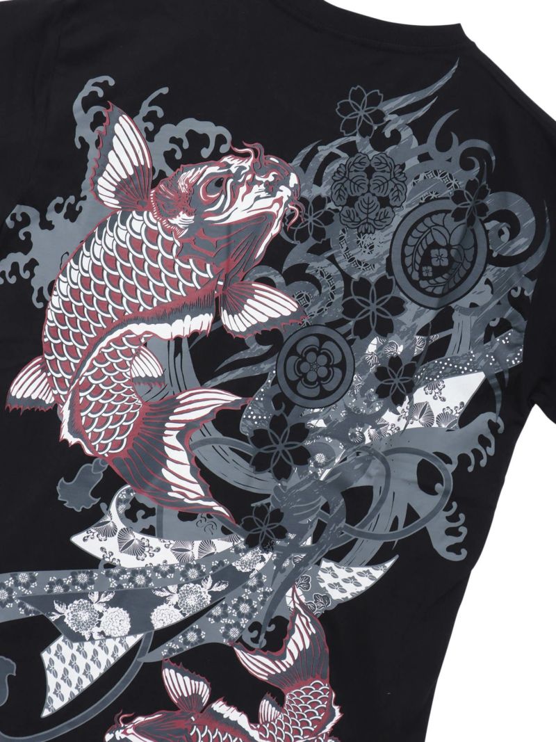 【和風景】登り鯉 刺繍入りプリントＴシャツ
