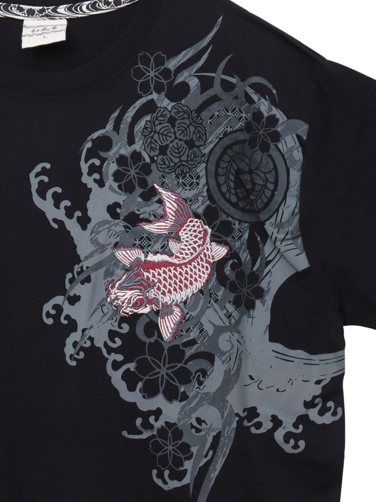 【和風景】登り鯉 刺繍入りプリントＴシャツ