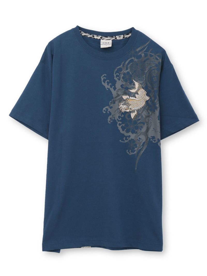 【和風景】登り鯉 刺繍入りプリントＴシャツ