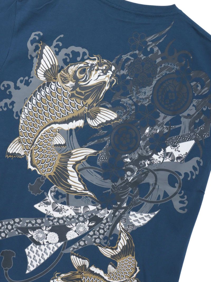 【和風景】登り鯉 刺繍入りプリントＴシャツ