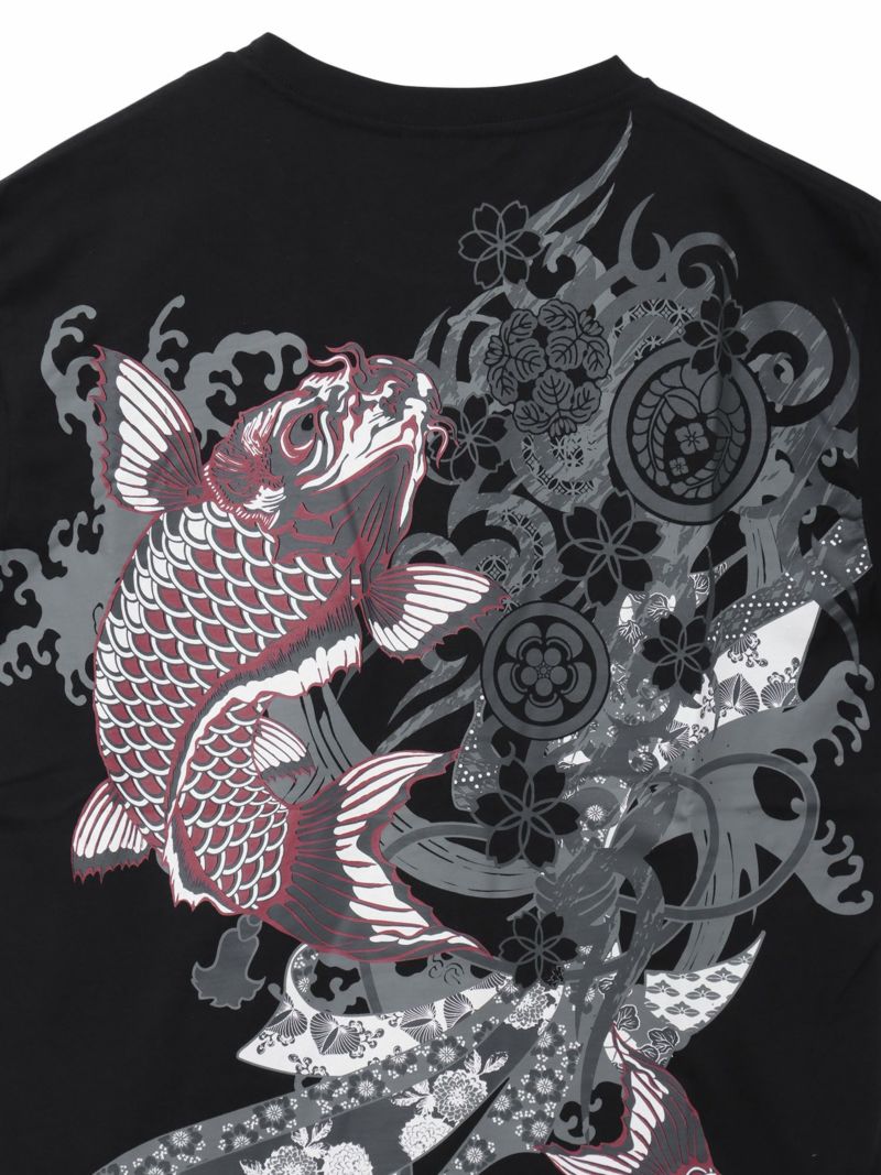 【和風景】登り鯉 刺繍入りプリントＴシャツ