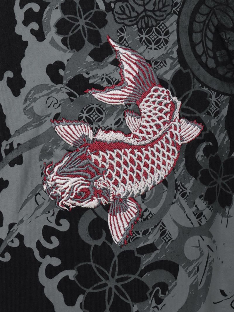 【和風景】登り鯉 刺繍入りプリントＴシャツ