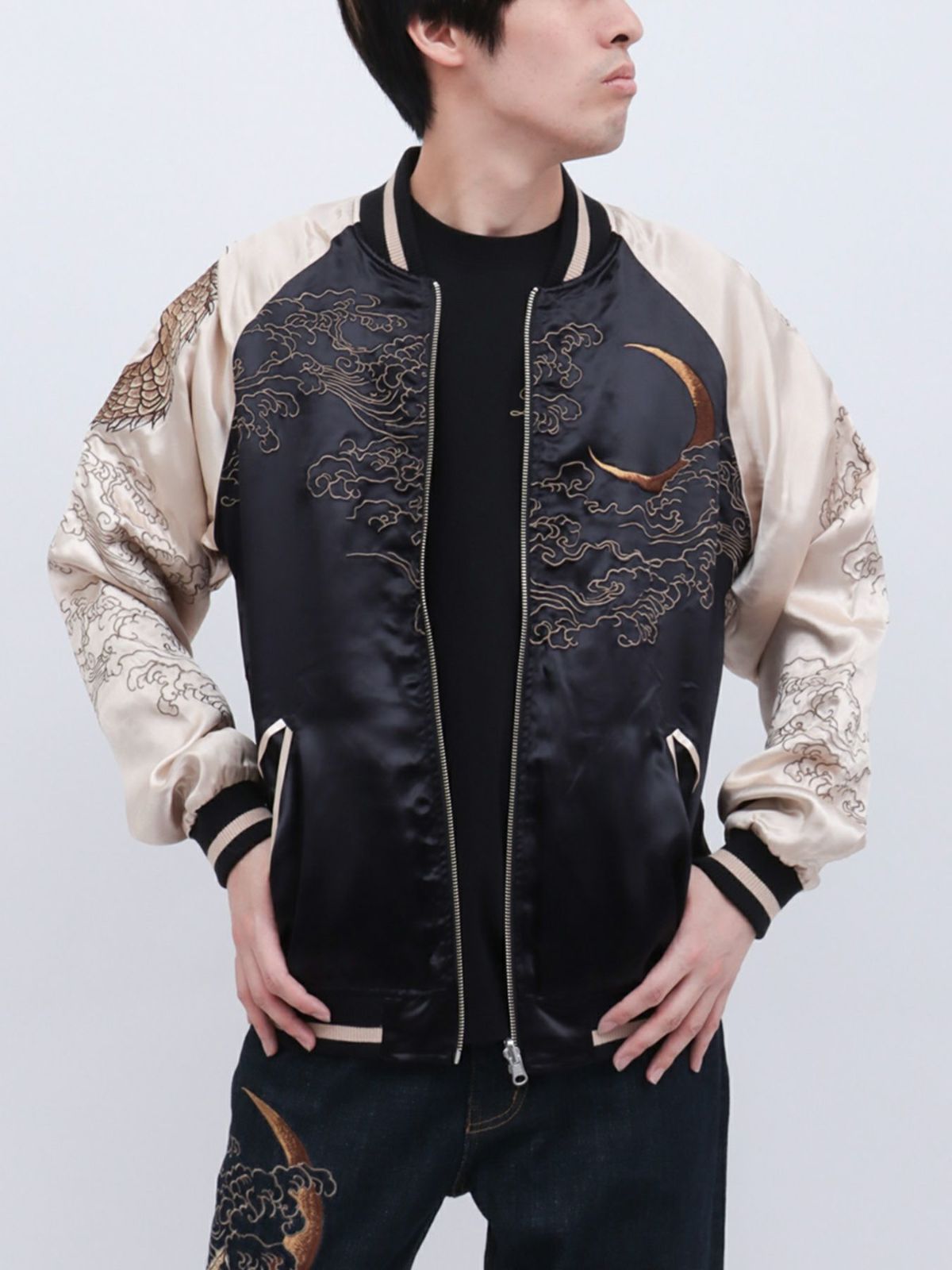 【絡繰魂・粋】“月光双龍”総刺繍リバーシブルスカジャン