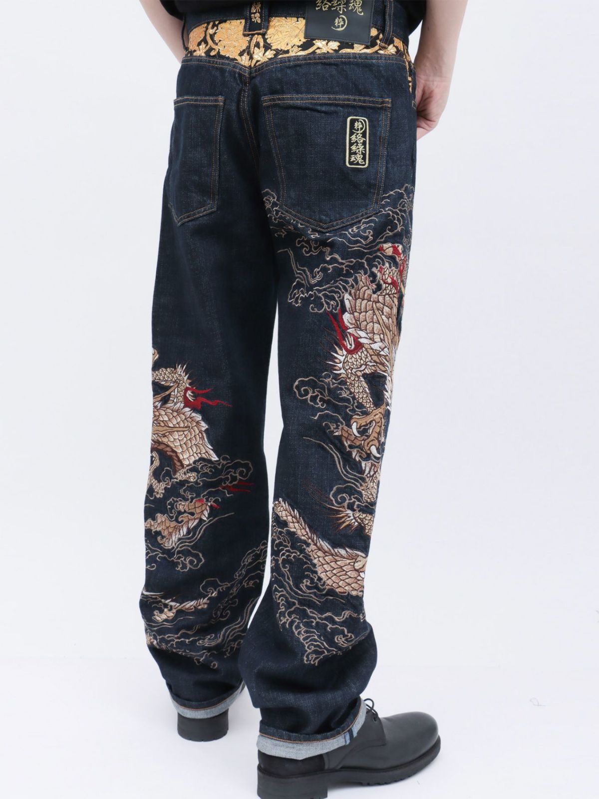 【絡繰魂・粋】“月光双龍”総刺繍デニムパンツ