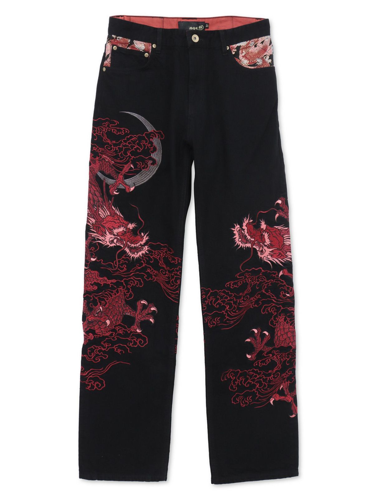【絡繰魂・粋】“月光双龍”総刺繍デニムパンツ