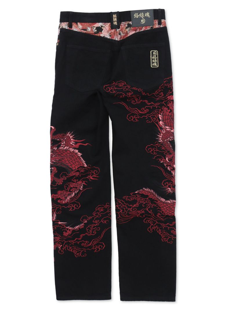 【絡繰魂・粋】“月光双龍”総刺繍デニムパンツ