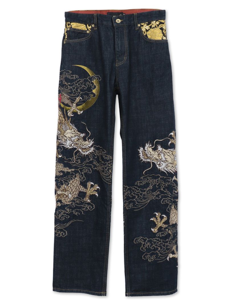 【絡繰魂・粋】“月光双龍”総刺繍デニムパンツ