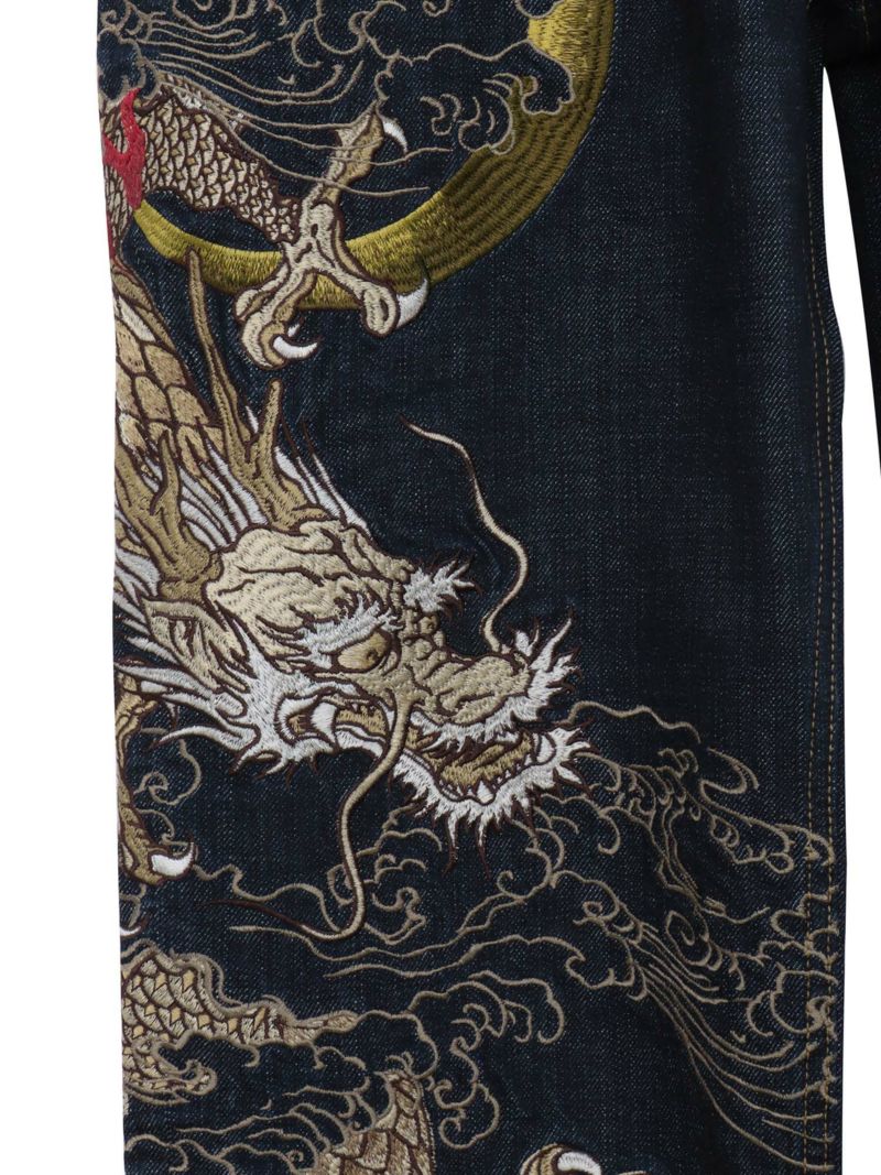 【絡繰魂・粋】“月光双龍”総刺繍デニムパンツ
